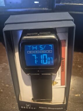 George Black Digital Watch with Blue Backlit Display